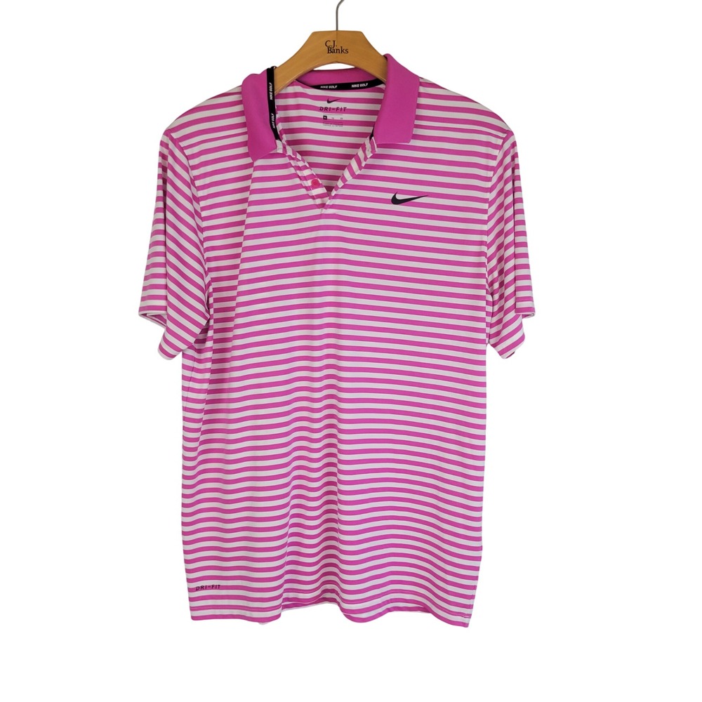 Nike‎ Golf Dri-fit Polo Shirt Pink White Striped Size Extra Large